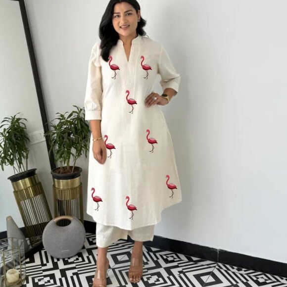 PURE KHADI COTTON ALINE KURTA With PLAZZO - Picture 6 of 16